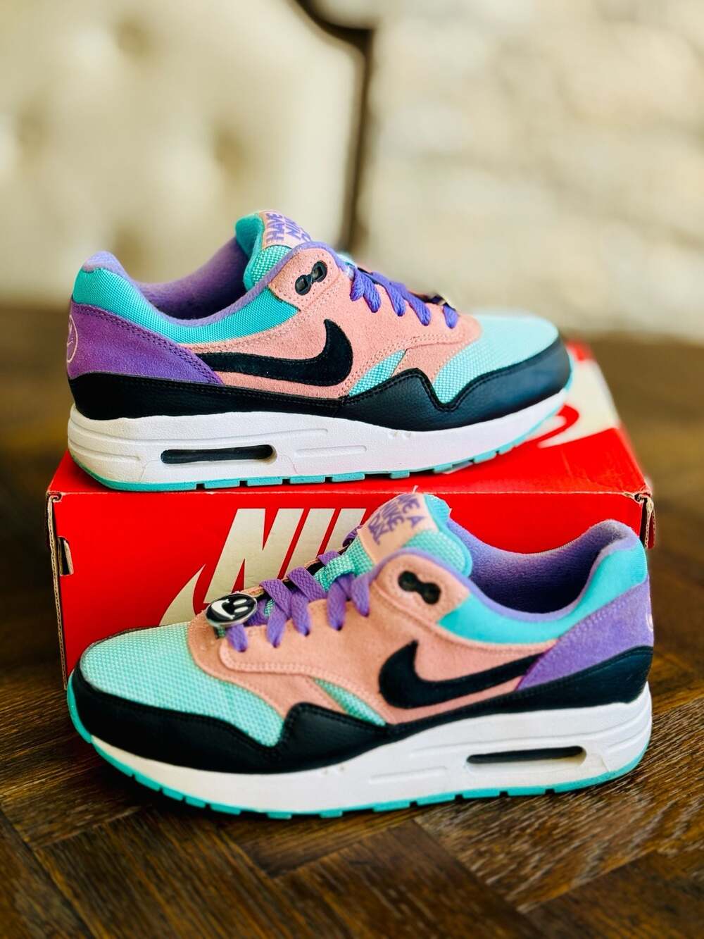 Nike Air Max 1 GS 'Have A Nike Day' Sneakers (AT8131-001) 5.5Y / 7 women used